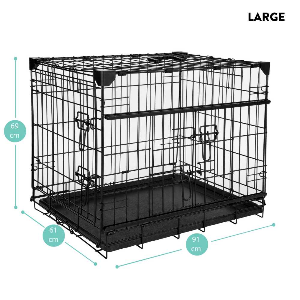 Collapsible Sliding Door Dog Crate Foldable Black Steel Pet Cage Modern Pets