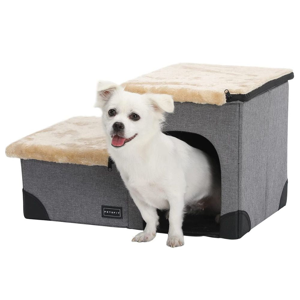 2 Step Plush Dog Stairs and Storage Modern Pets