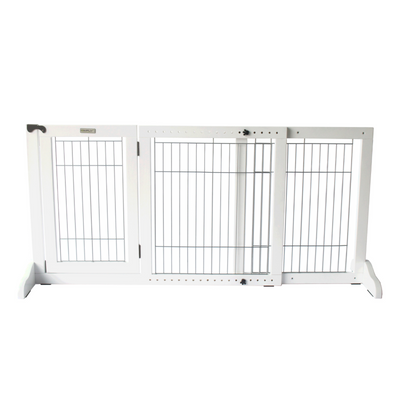 Freestanding Wooden Dog Barrier with Gate, White