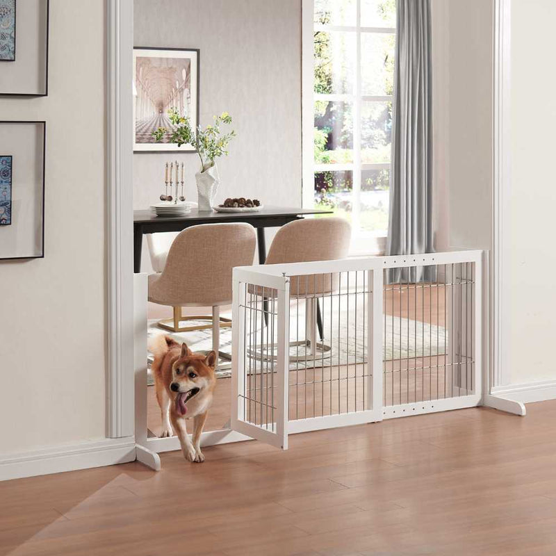 Freestanding Retractable Wooden Dog Barrier with Gate - Modern Pets