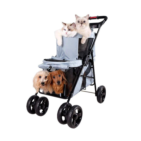 Ibiyaya Double Decker Dog Rabbit Cat Bus Pram Silver Grey Modern Pets