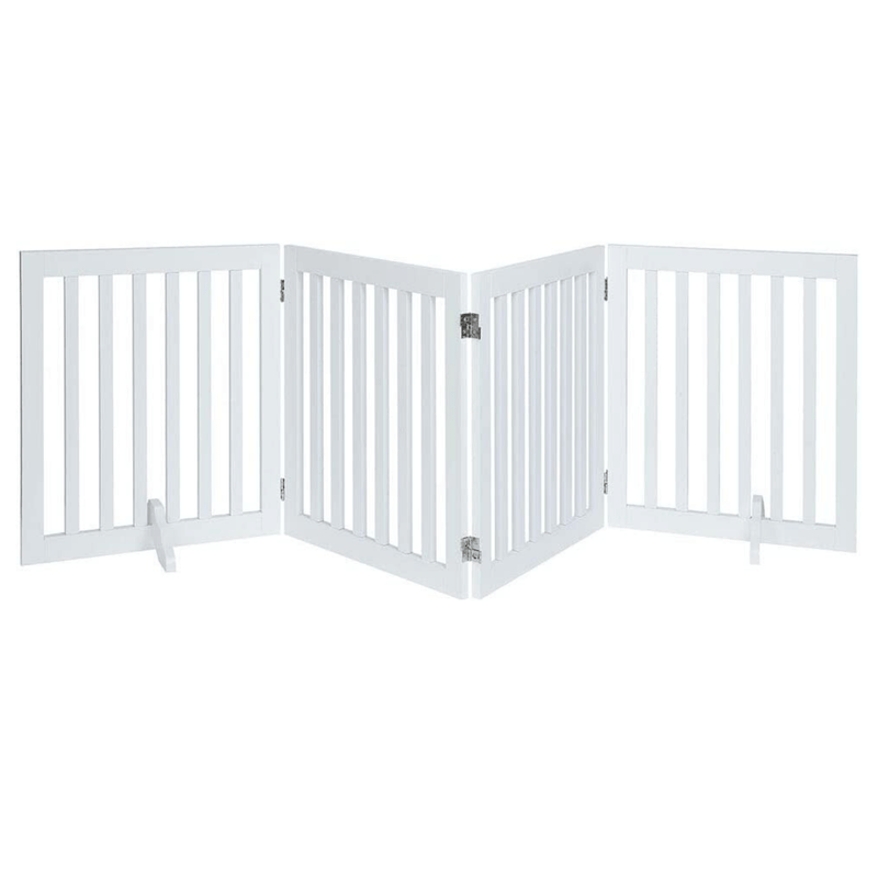 Four Panel Freestanding Dog Gate for Stairs, Indoor Dog Gate, White