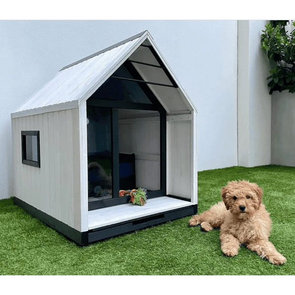 Nordic Modern White Dog House, Timber Dog Kennel - Modern Pets