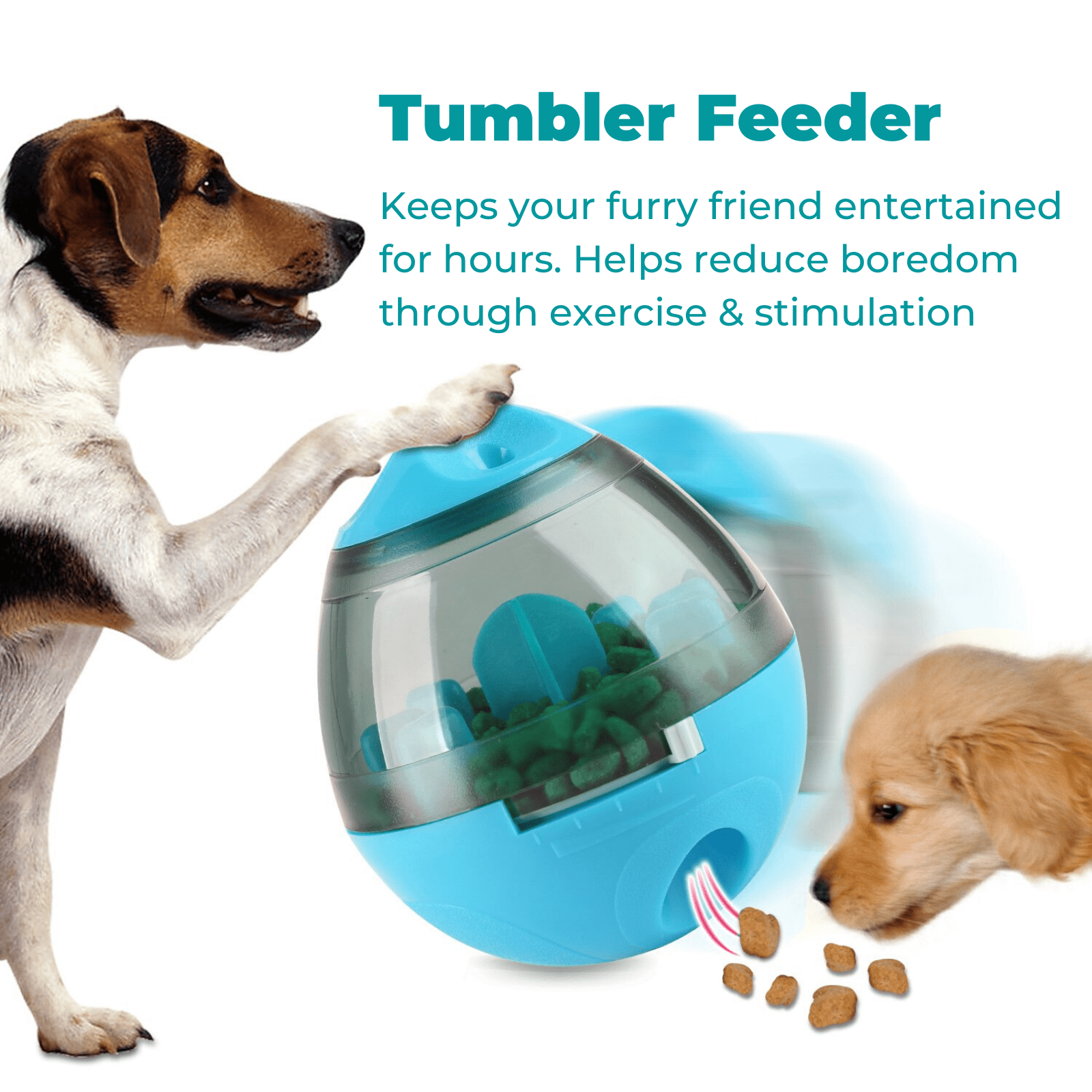 Dog Tumbler Feeder Toy Treat Dispenser Blue Modern Pets